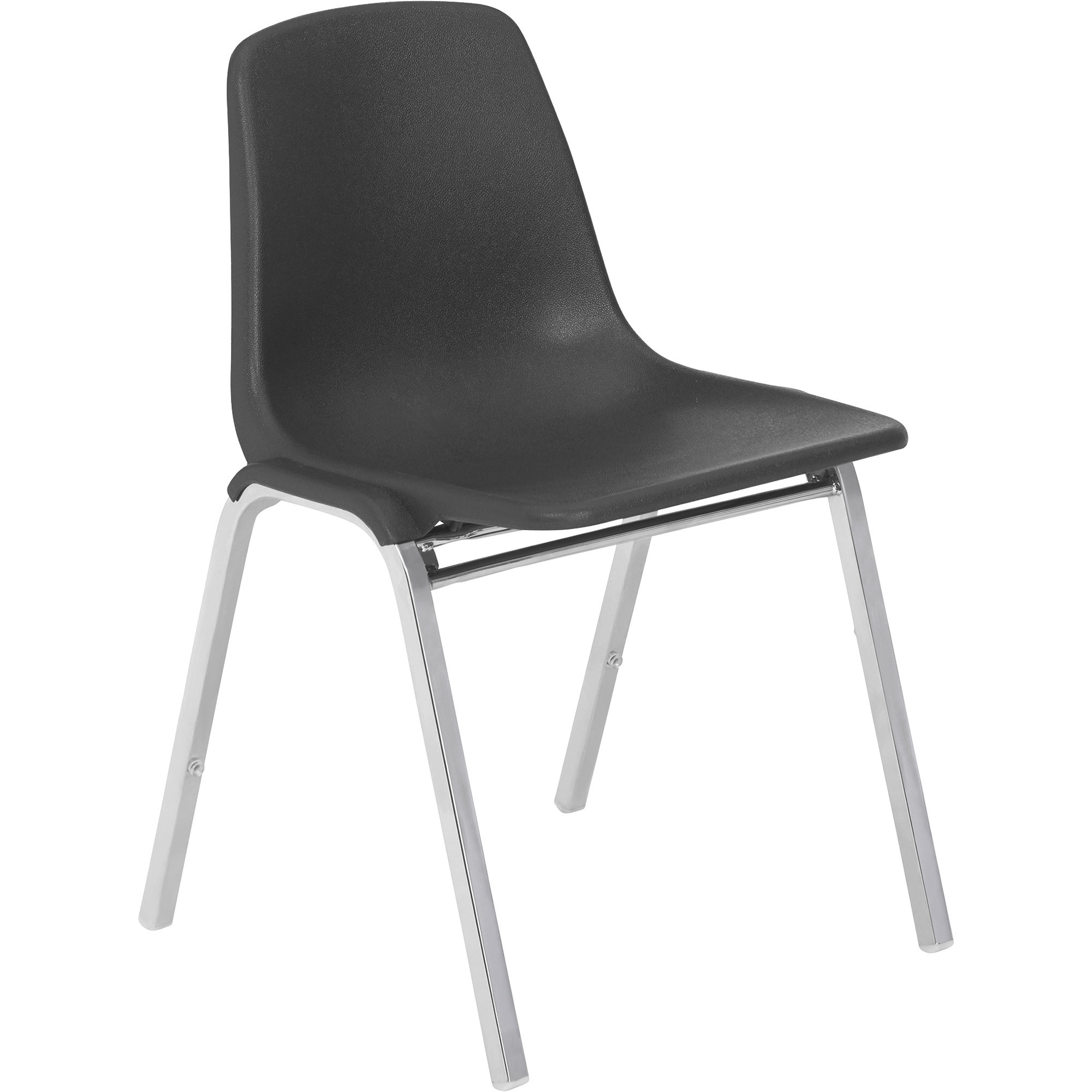National Public Seating Chrome Metal Stacking Chair with Poly Shell Back and Seat, Black, Model# 8110